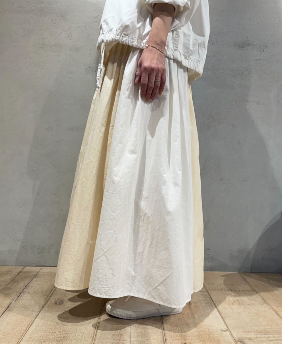 NMDS24642(スカート) 40s ORGANIC POPLIN(PATCHWORK) PINTUCK FLARED SKIRT WITH CRAZY PATCH WORK