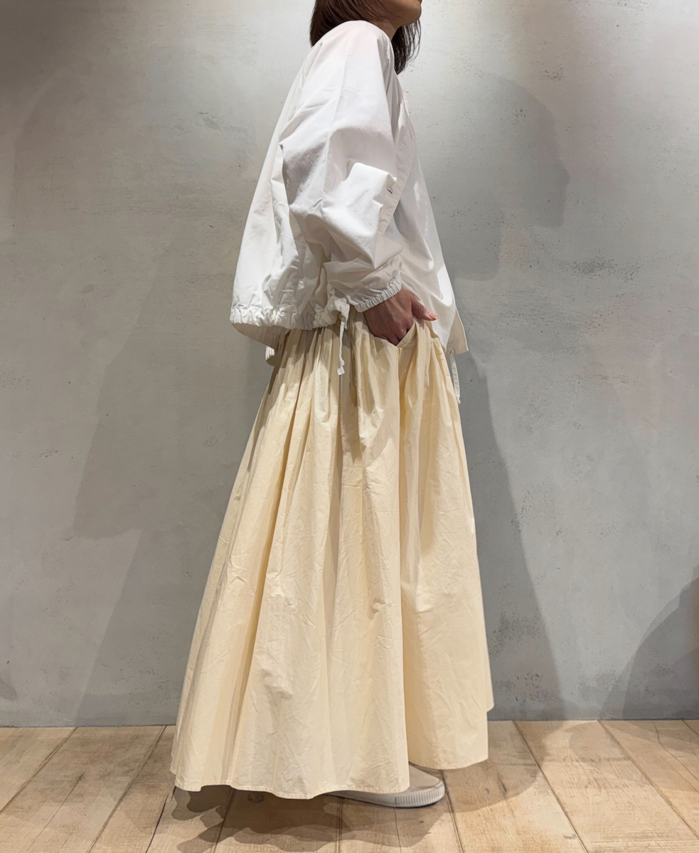 NMDS24642(スカート) 40s ORGANIC POPLIN(PATCHWORK) PINTUCK FLARED SKIRT WITH CRAZY PATCH WORK