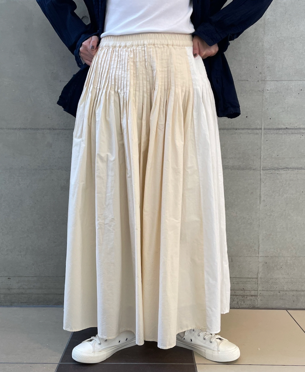 NMDS24642(スカート) 40s ORGANIC POPLIN(PATCHWORK) PINTUCK FLARED SKIRT WITH CRAZY PATCH WORK