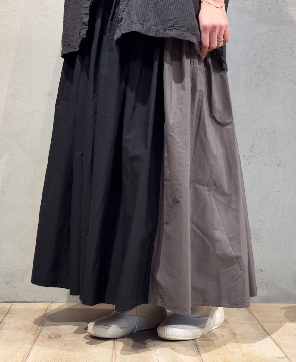 NMDS24642(スカート) 40s ORGANIC POPLIN(PATCHWORK) PINTUCK FLARED SKIRT WITH CRAZY PATCH WORK