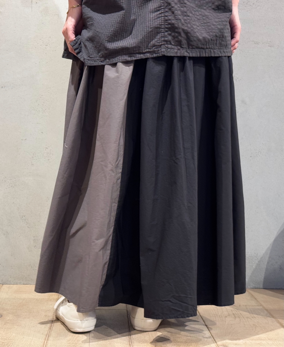 NMDS24642(スカート) 40s ORGANIC POPLIN(PATCHWORK) PINTUCK FLARED SKIRT WITH CRAZY PATCH WORK