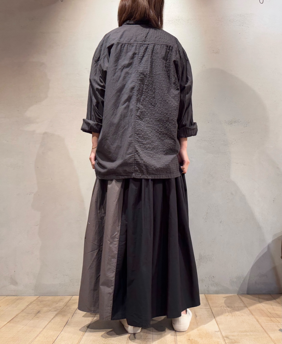 NMDS24642(スカート) 40s ORGANIC POPLIN(PATCHWORK) PINTUCK FLARED SKIRT WITH CRAZY PATCH WORK