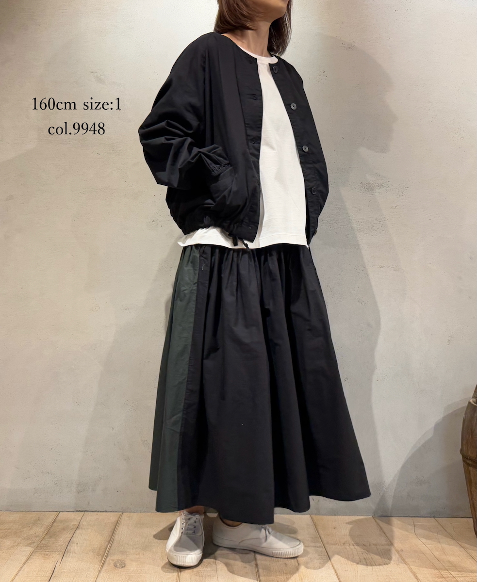 NMDS24641(スカート) 40s ORGANIC POPLIN(PATCHWORK) PINTUCK FLARED SKIRT WITH PATCH WORK