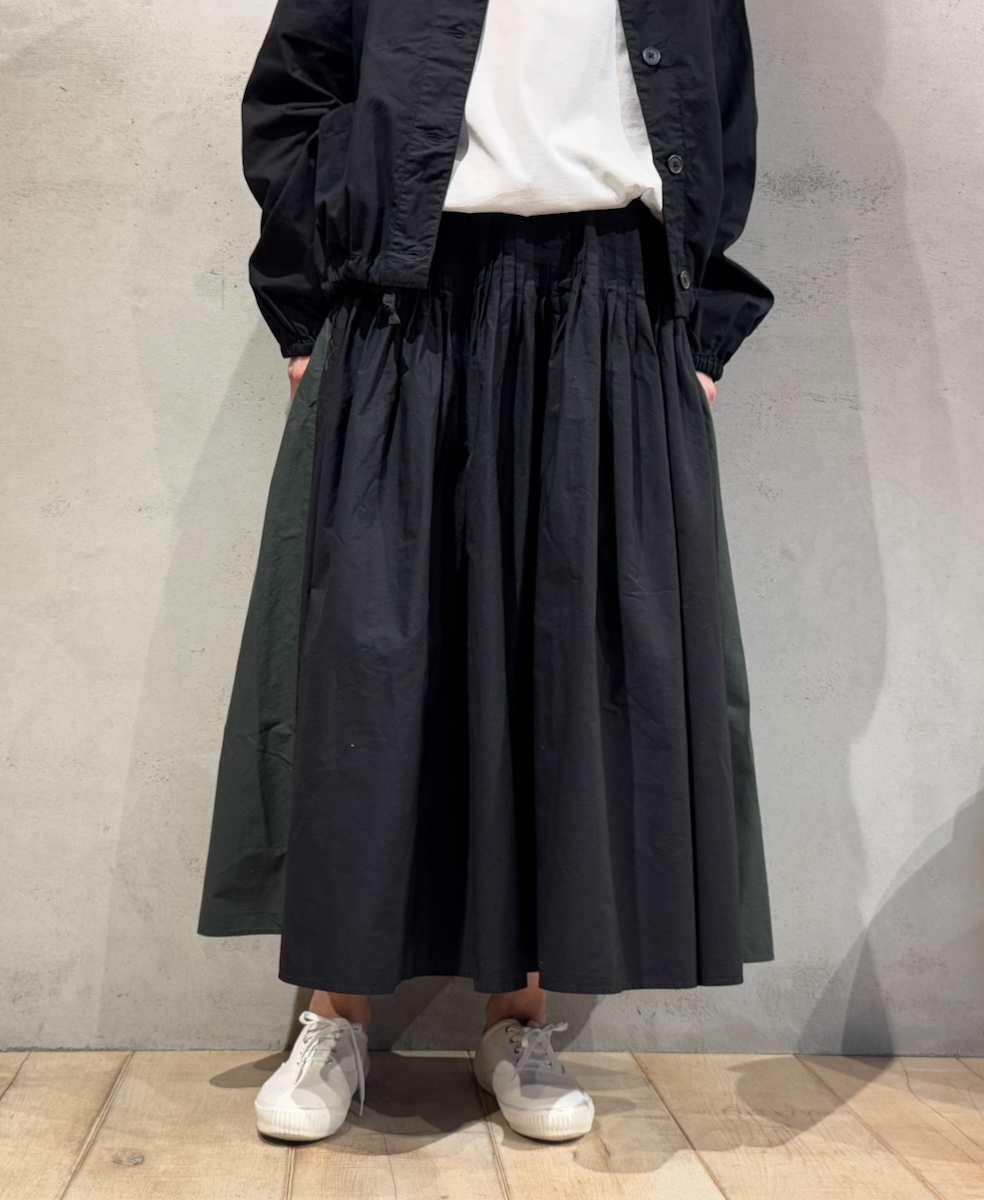 NMDS24641(スカート) 40s ORGANIC POPLIN(PATCHWORK) PINTUCK FLARED SKIRT WITH PATCH WORK