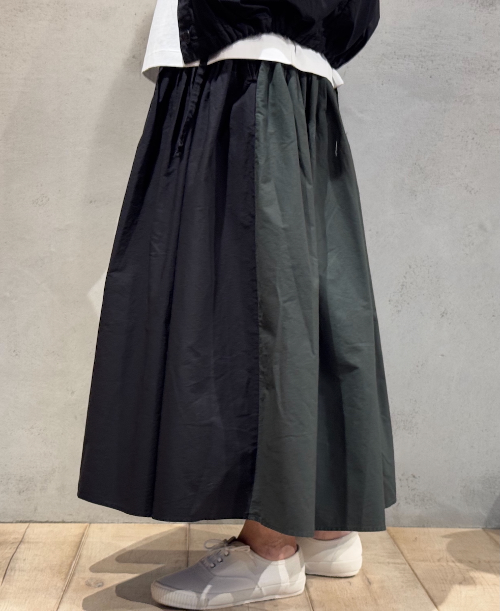 NMDS24641(スカート) 40s ORGANIC POPLIN(PATCHWORK) PINTUCK FLARED SKIRT WITH PATCH WORK