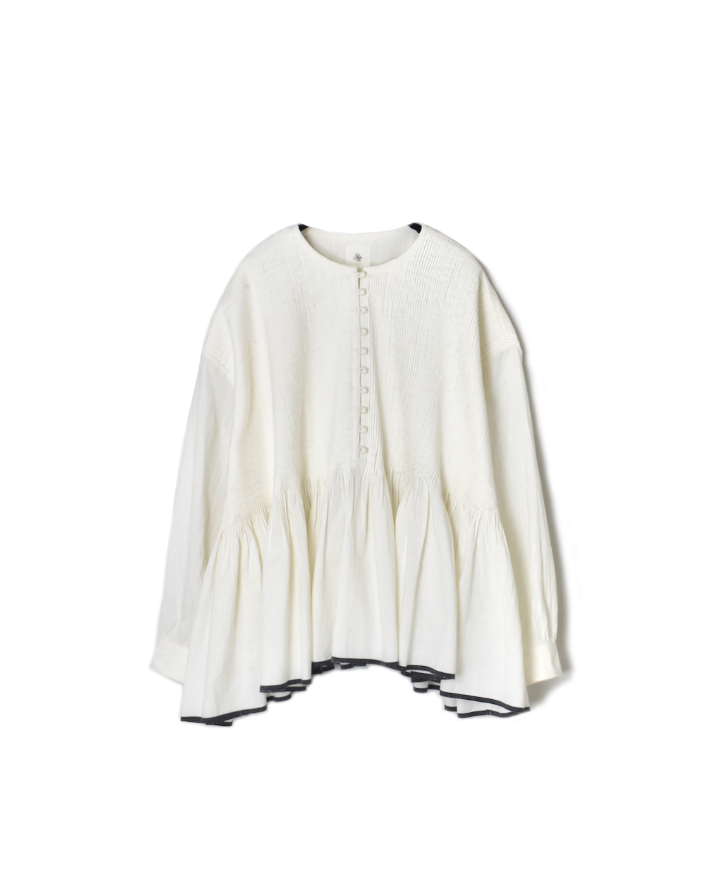 INMDS24301(シャツ) HEAVY COTTON KHADI WITH SELVAGE BALL BUTTON CREW-NECK PULLOVER SHIRT WITH PINTUCK