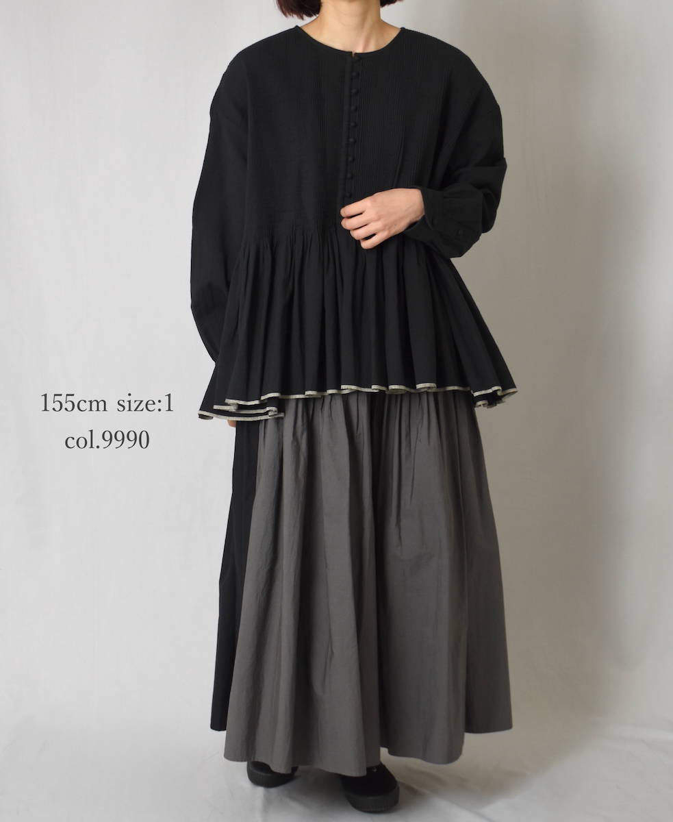 INMDS24301(シャツ) HEAVY COTTON KHADI WITH SELVAGE BALL BUTTON CREW-NECK PULLOVER SHIRT WITH PINTUCK