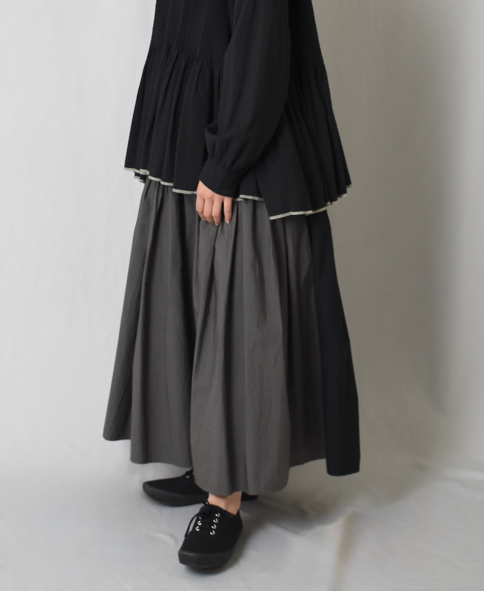 NMDS24641(スカート) 40s ORGANIC POPLIN(PATCHWORK) PINTUCK FLARED SKIRT WITH PATCH WORK