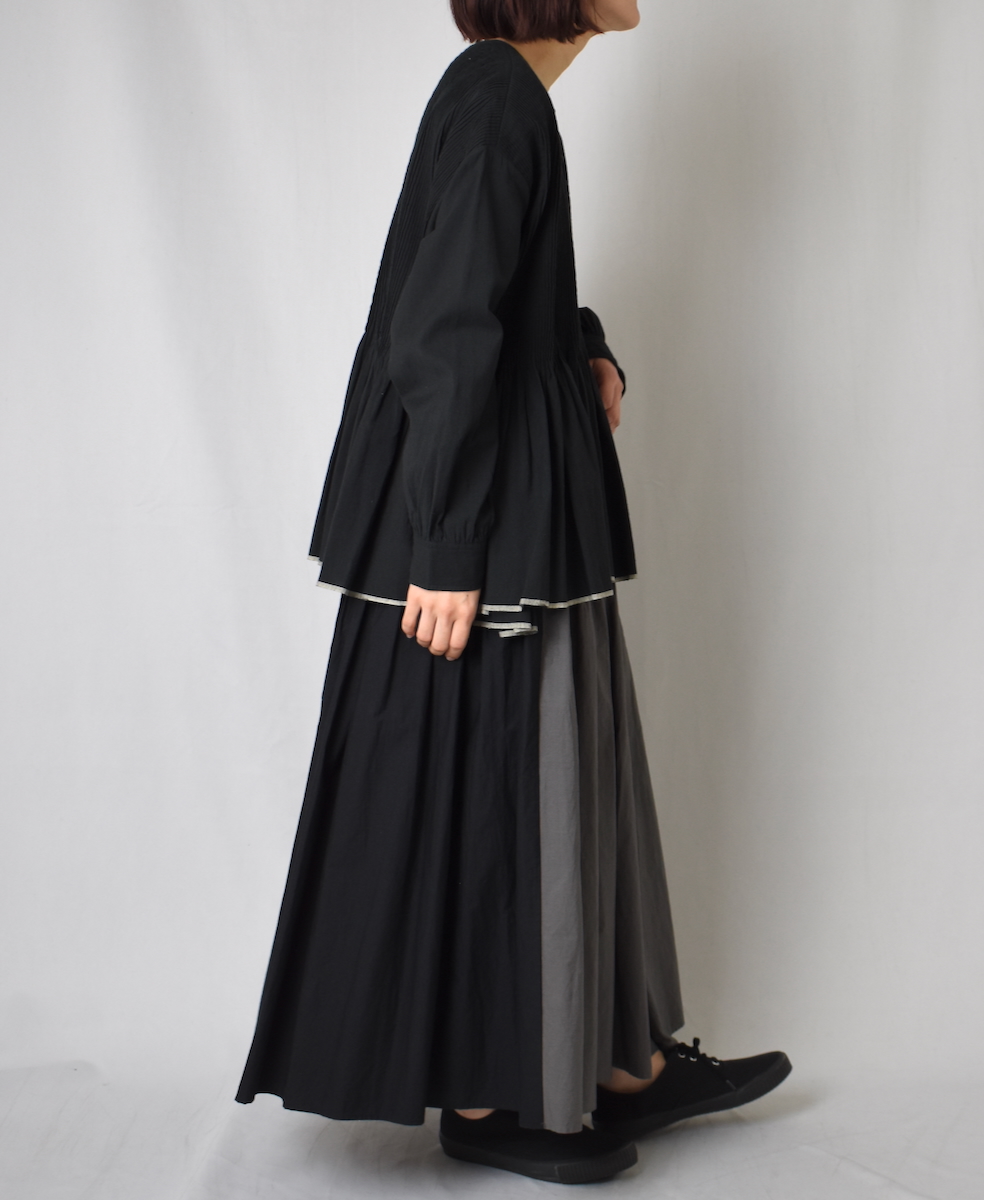 NMDS24641(スカート) 40s ORGANIC POPLIN(PATCHWORK) PINTUCK FLARED SKIRT WITH PATCH WORK