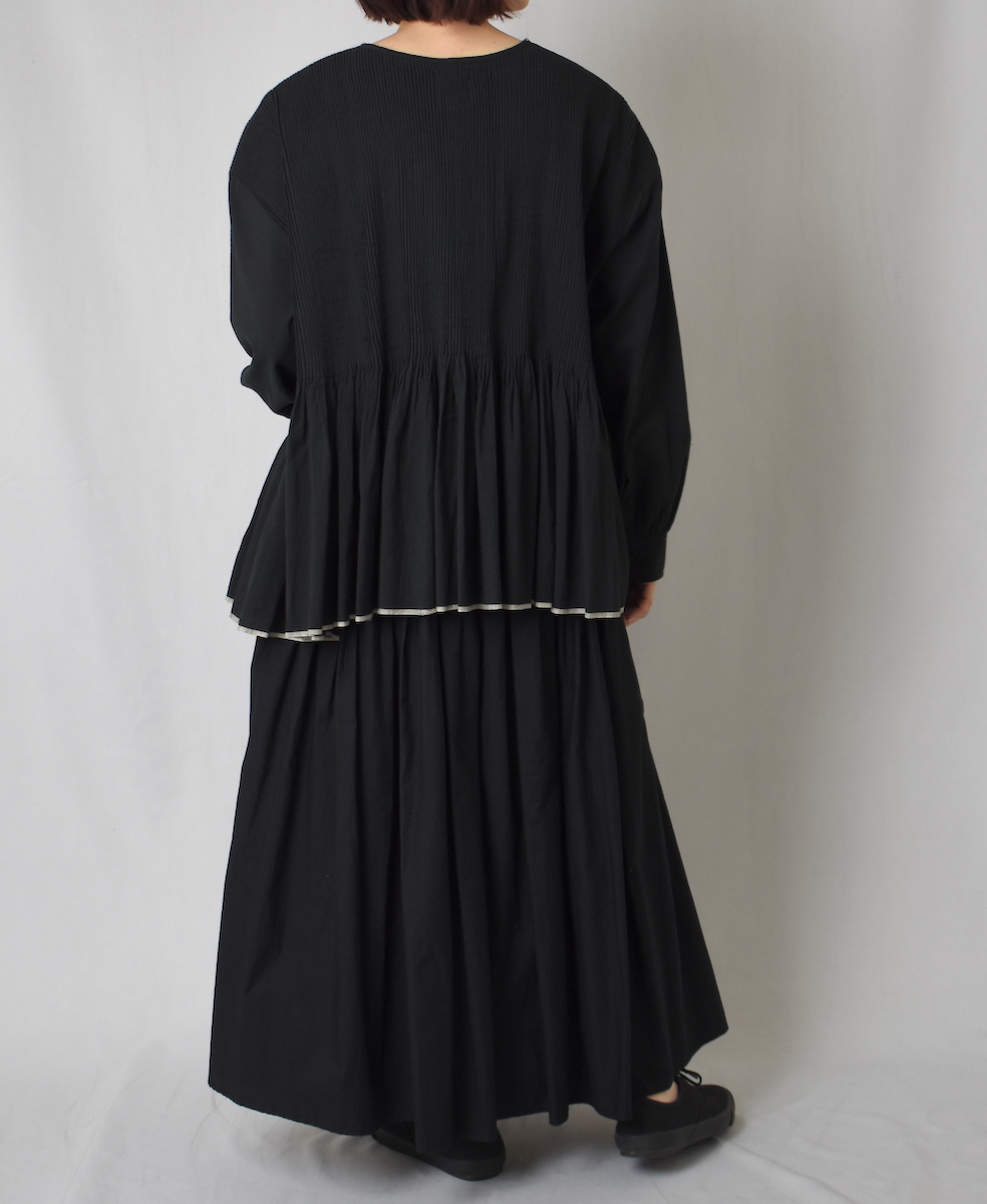NMDS24641(スカート) 40s ORGANIC POPLIN(PATCHWORK) PINTUCK FLARED SKIRT WITH PATCH WORK