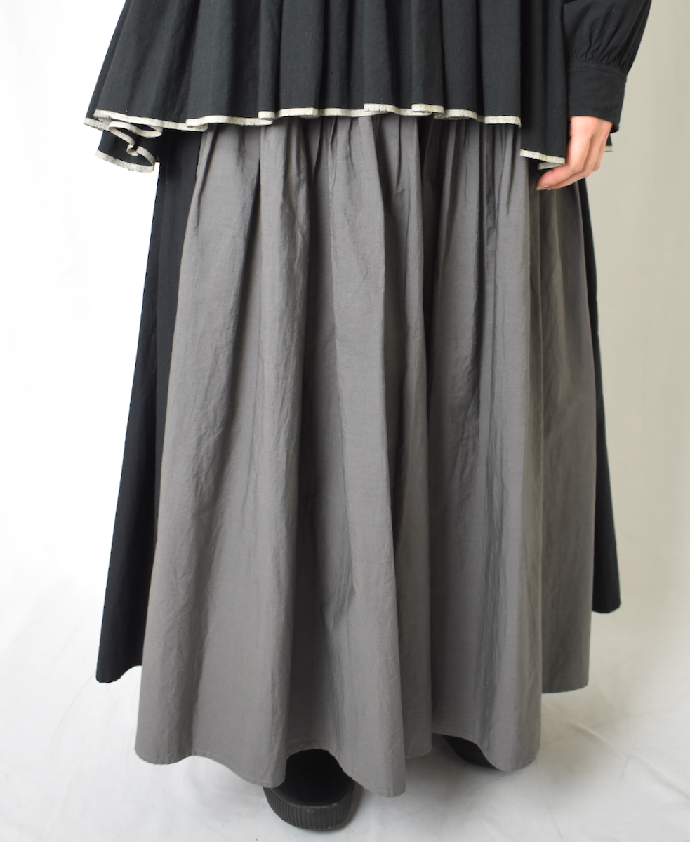 NMDS24641(スカート) 40s ORGANIC POPLIN(PATCHWORK) PINTUCK FLARED SKIRT WITH PATCH WORK