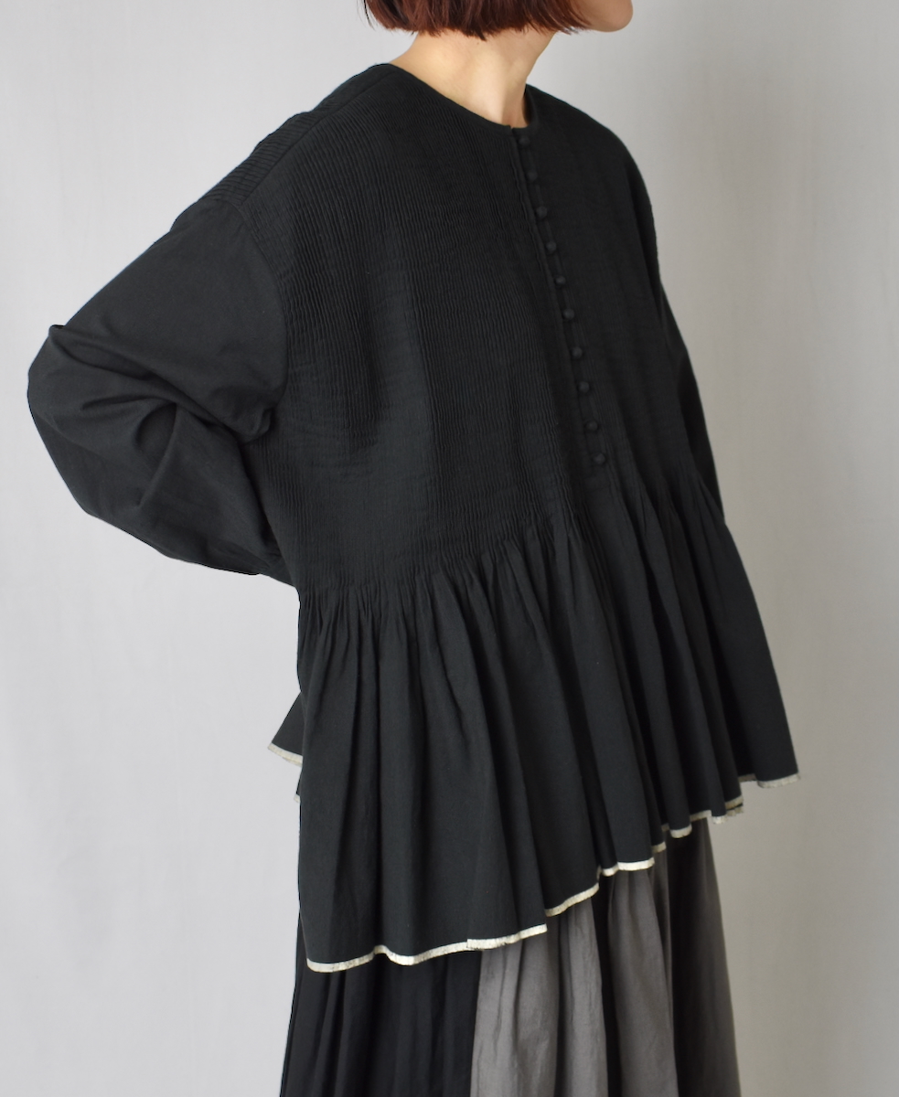 INMDS24301(シャツ) HEAVY COTTON KHADI WITH SELVAGE BALL BUTTON CREW-NECK PULLOVER SHIRT WITH PINTUCK