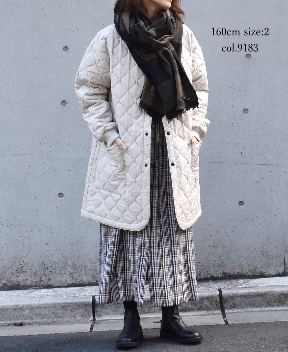 NAM2451PP(コート) PLAIN POLYESTER×PLAIN POLYESTER HEAT QUILT OVERSIZED NO COLLAR MIDI COAT WITH RIBBED CUFF