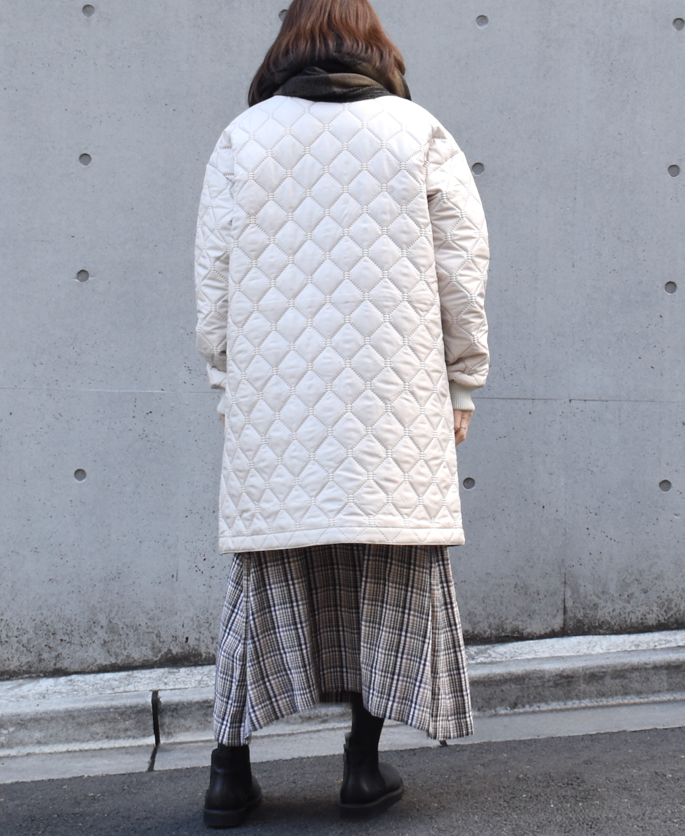 NAM2451PP(コート) PLAIN POLYESTER×PLAIN POLYESTER HEAT QUILT OVERSIZED NO COLLAR MIDI COAT WITH RIBBED CUFF