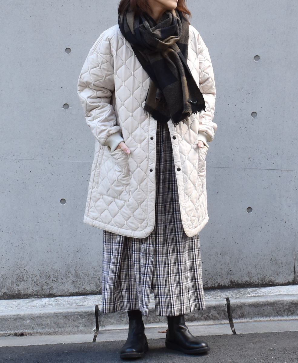 INSL24714(ワンピース) WOOL/LINEN CHECK FRILL COLLAR SHIRT DRESS WITH PINTUCK