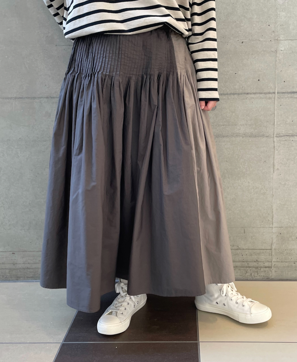 NMDS24642(スカート) 40s ORGANIC POPLIN(PATCHWORK) PINTUCK FLARED SKIRT WITH CRAZY PATCH WORK