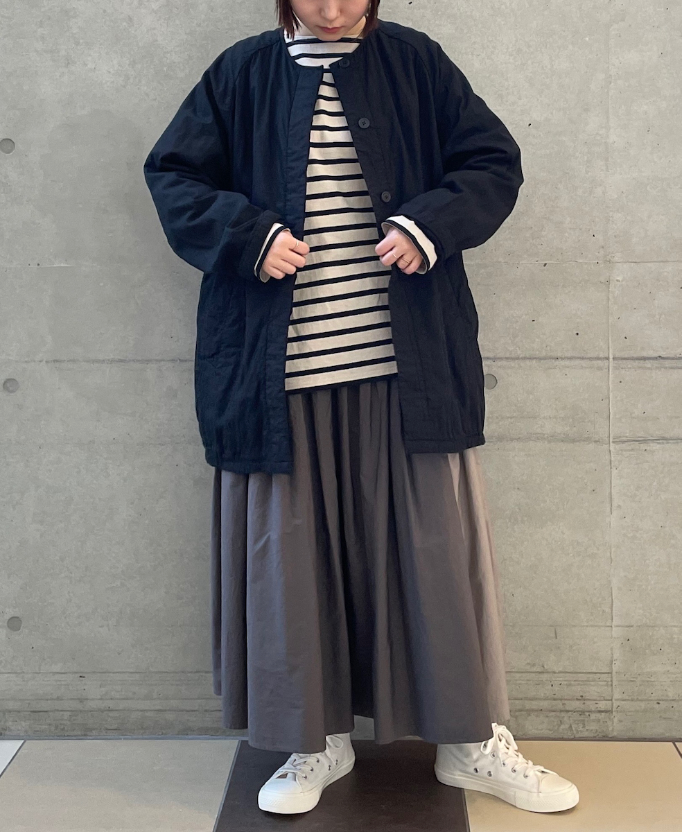 NMDS24642(スカート) 40s ORGANIC POPLIN(PATCHWORK) PINTUCK FLARED SKIRT WITH CRAZY PATCH WORK
