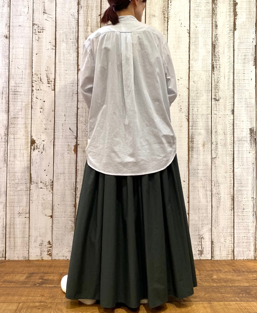 NMDS24641(スカート) 40s ORGANIC POPLIN(PATCHWORK) PINTUCK FLARED SKIRT WITH PATCH WORK