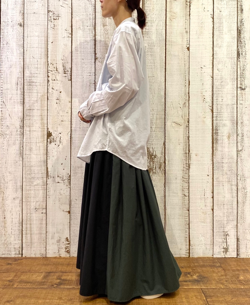 NMDS24641(スカート) 40s ORGANIC POPLIN(PATCHWORK) PINTUCK FLARED SKIRT WITH PATCH WORK