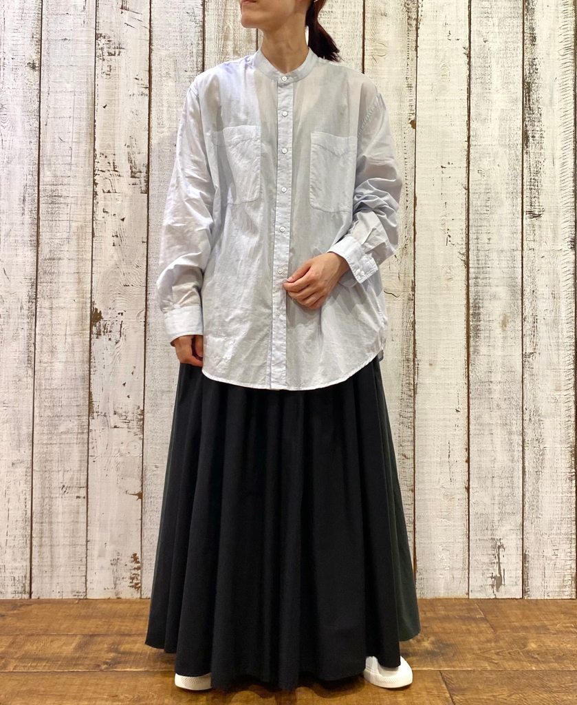 NMDS24641(スカート) 40s ORGANIC POPLIN(PATCHWORK) PINTUCK FLARED SKIRT WITH PATCH WORK