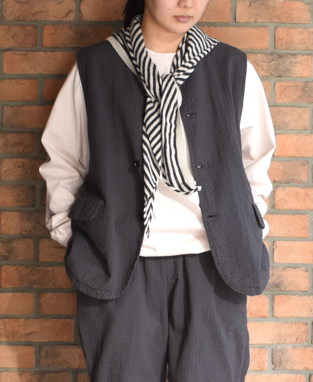 CLNAM2402S(スカーフ) COTTON STRIPE TRIANGLE SCARF