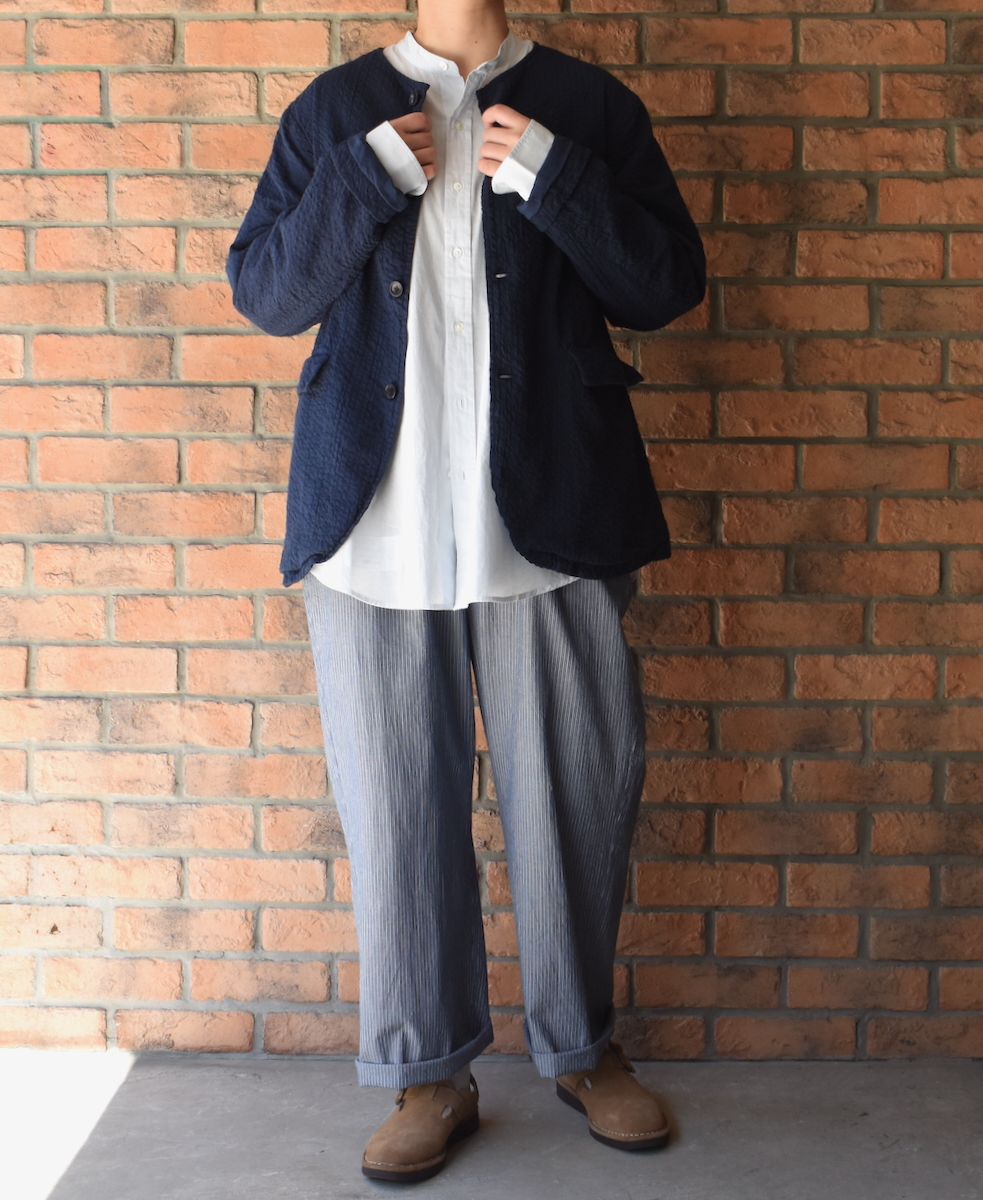 NVL2511SPD(ジャケット) SEERSUCKER PLAIN OVERDYE SIDE VENTS NO COLLAR JACKET