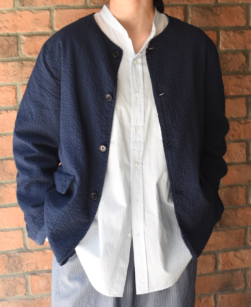 NVL2511SPD(ジャケット) SEERSUCKER PLAIN OVERDYE SIDE VENTS NO COLLAR JACKET