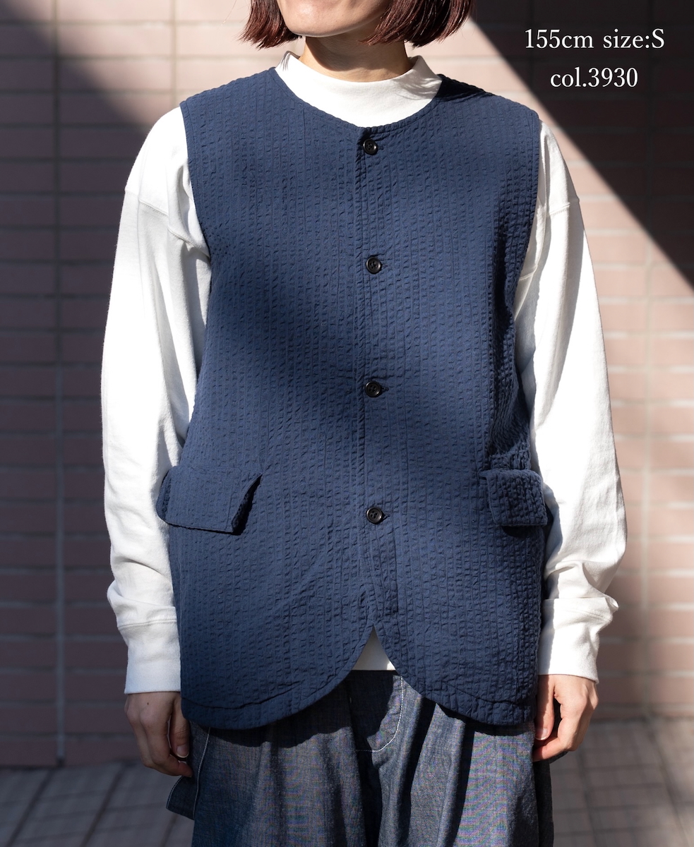 NVL2512SPD(ベスト) SEERSUCKER PLAIN OVERDYE SIDE VENTS NO COLLAR VEST