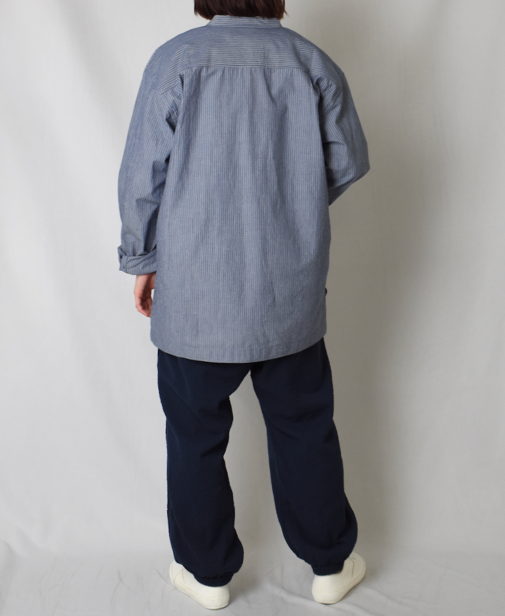 NVL2522(シャツ) POPLIN STRIPE BANDED COLLAR L/SL SHIRT
