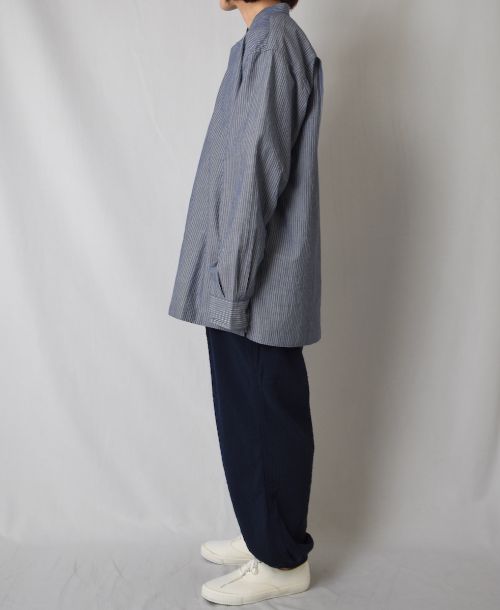 NVL2522(シャツ) POPLIN STRIPE BANDED COLLAR L/SL SHIRT