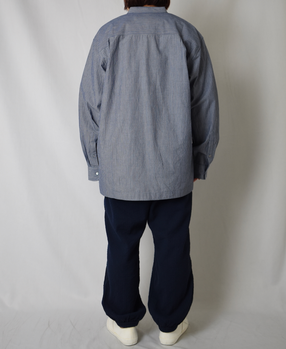 NVL2522(シャツ) POPLIN STRIPE BANDED COLLAR L/SL SHIRT