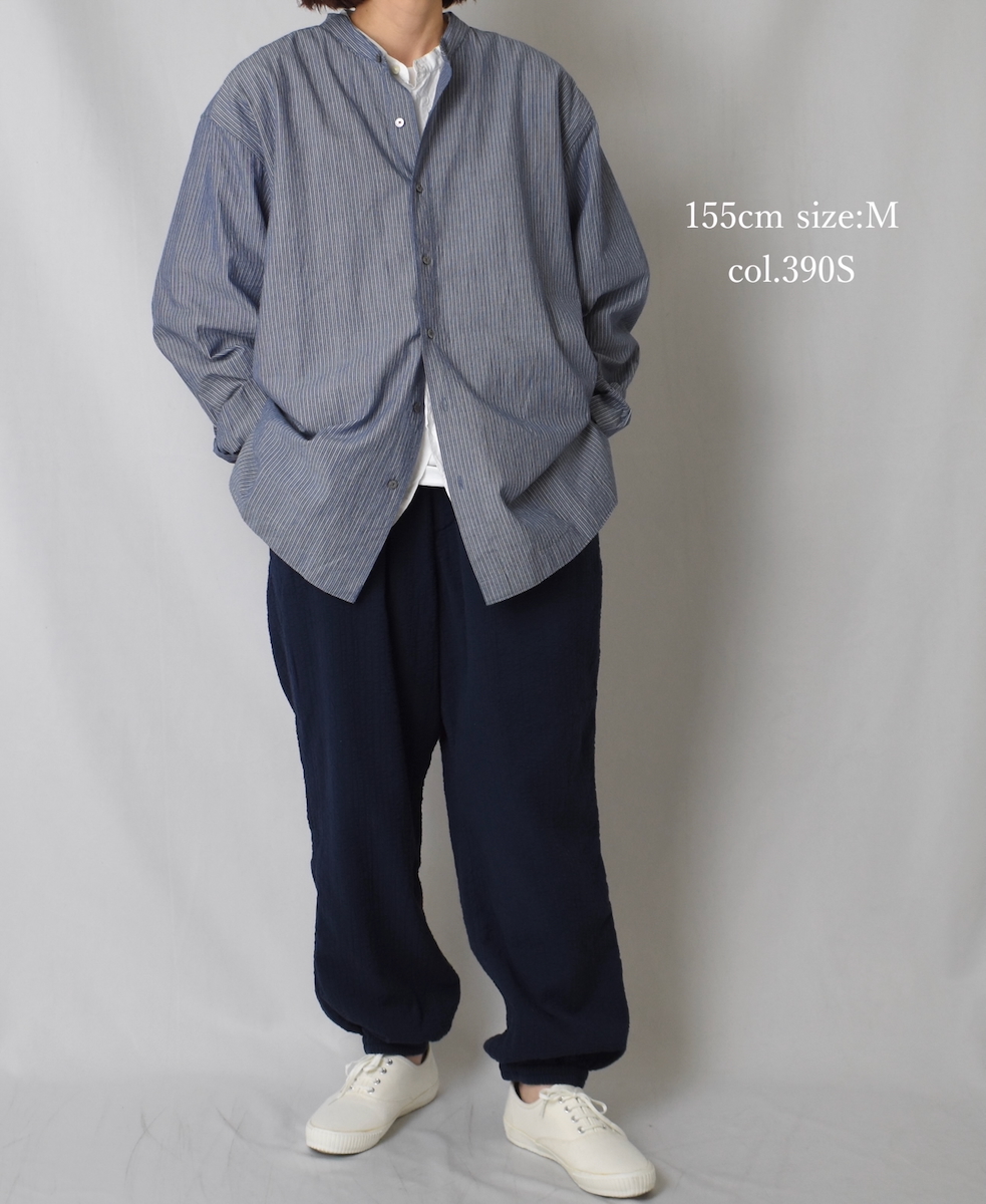 NVL2522(シャツ) POPLIN STRIPE BANDED COLLAR L/SL SHIRT