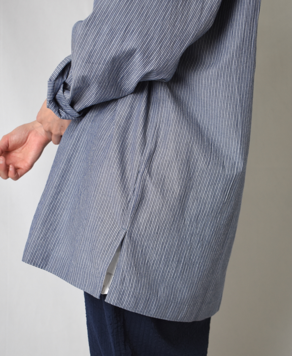 NVL2522(シャツ) POPLIN STRIPE BANDED COLLAR L/SL SHIRT