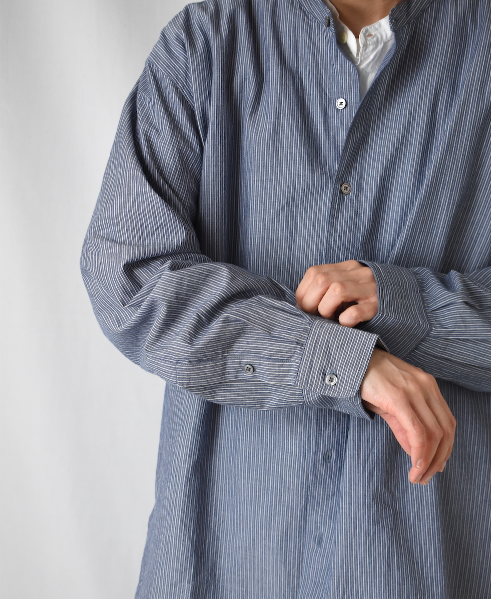 NVL2522(シャツ) POPLIN STRIPE BANDED COLLAR L/SL SHIRT