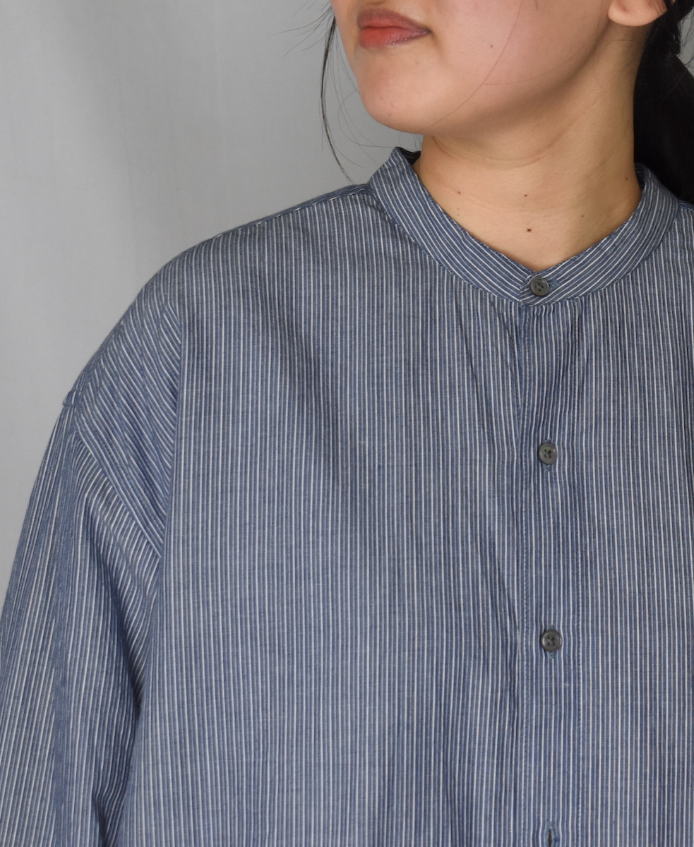 NVL2522(シャツ) POPLIN STRIPE BANDED COLLAR L/SL SHIRT