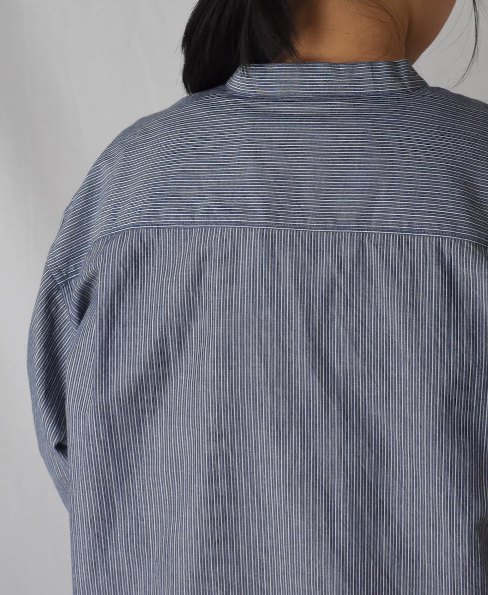 NVL2522(シャツ) POPLIN STRIPE BANDED COLLAR L/SL SHIRT