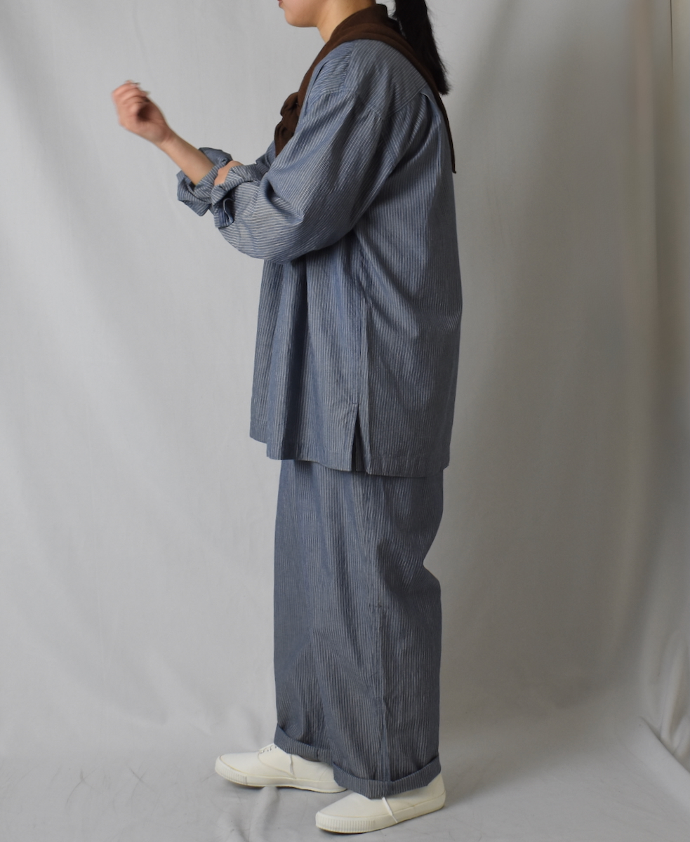 NVL2522(シャツ) POPLIN STRIPE BANDED COLLAR L/SL SHIRT