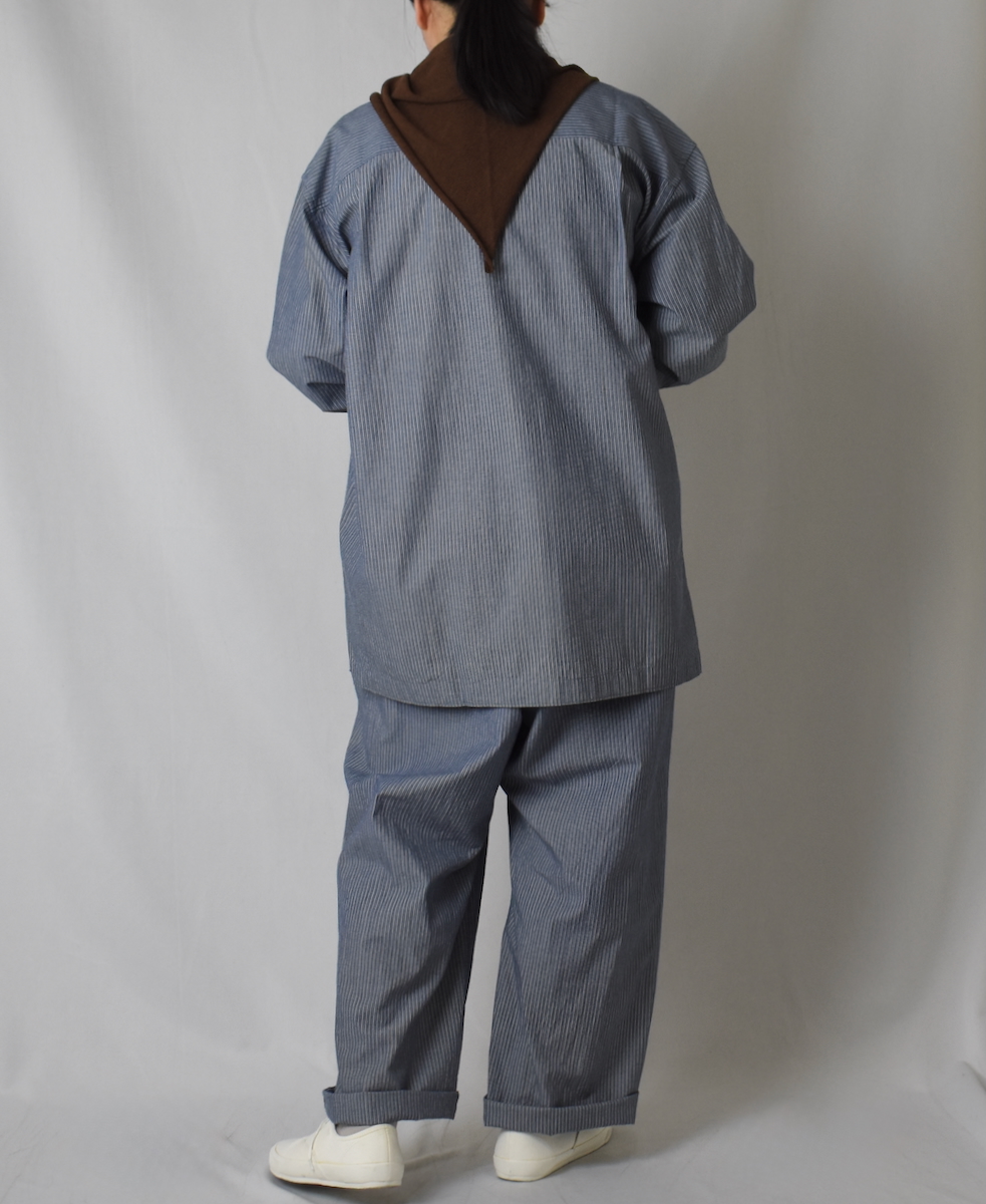 NVL2522(シャツ) POPLIN STRIPE BANDED COLLAR L/SL SHIRT