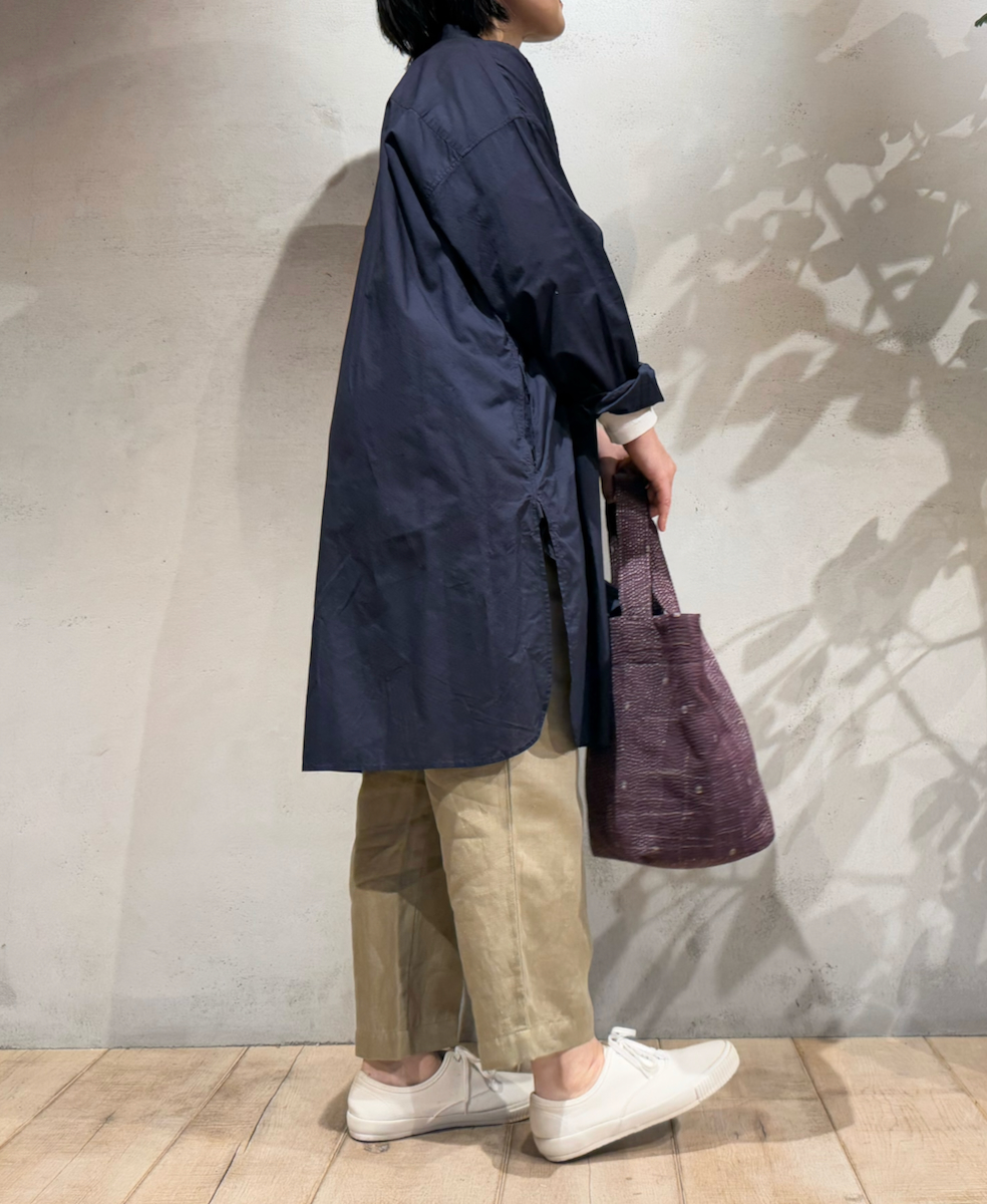 NMDS25204(チュニック) 60s ORGANIC CAMBRIC BANDED COLLAR EMB SHIRT TUNIC