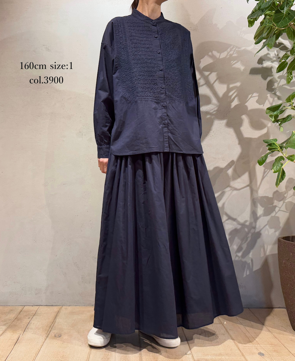 NMDS25201(シャツ) 60s ORGANIC CAMBRIC BANDED COLLAR EMB SHIRT
