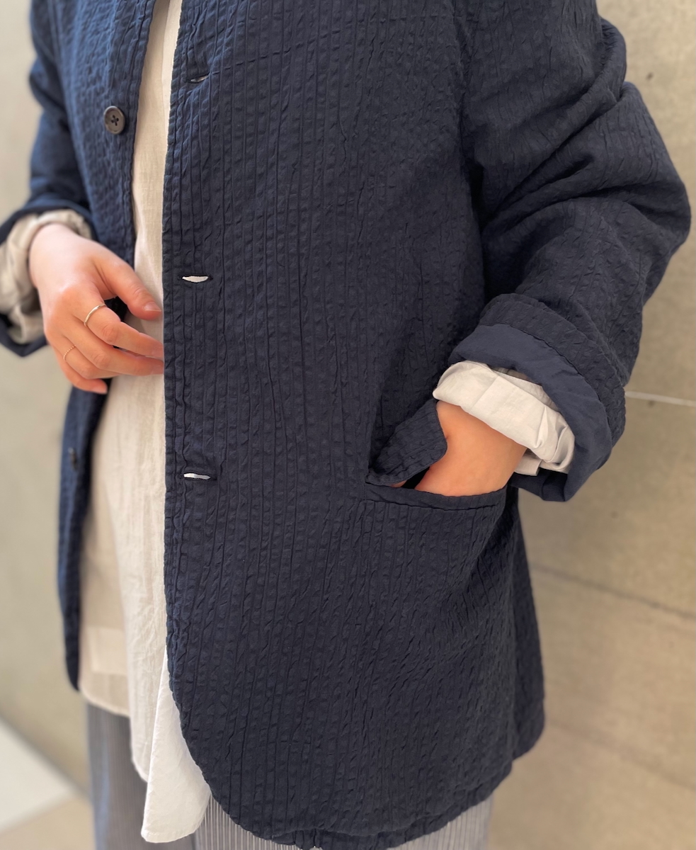 NVL2511SPD(ジャケット) SEERSUCKER PLAIN OVERDYE SIDE VENTS NO COLLAR JACKET