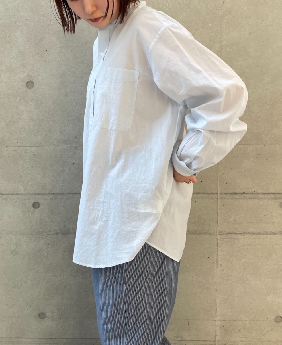 NVL2531CB(シャツ) 60s ORGANIC CAMBRIC BANDED COLLAR L/SL OVERSIZED SHIRT