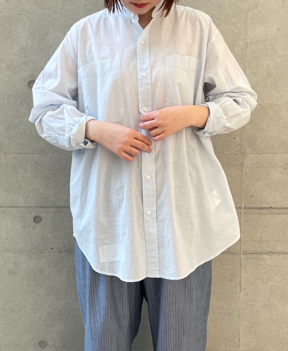 NVL2531CB(シャツ) 60s ORGANIC CAMBRIC BANDED COLLAR L/SL OVERSIZED SHIRT
