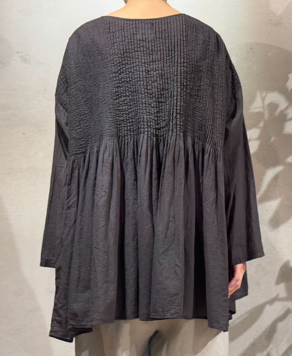 NMDS25213D(シャツ) 80s ORGANIC STRIPE(OVERDYE) CREW-NECK BUTTON SHIRT WITH MINI PINTUCK