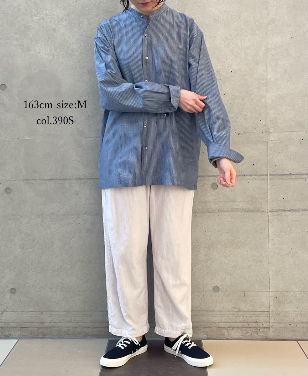 NVL2522(シャツ) POPLIN STRIPE BANDED COLLAR L/SL SHIRT