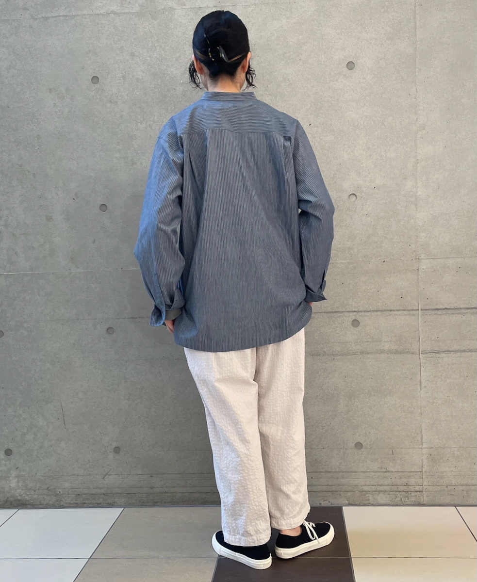 NVL2522(シャツ) POPLIN STRIPE BANDED COLLAR L/SL SHIRT
