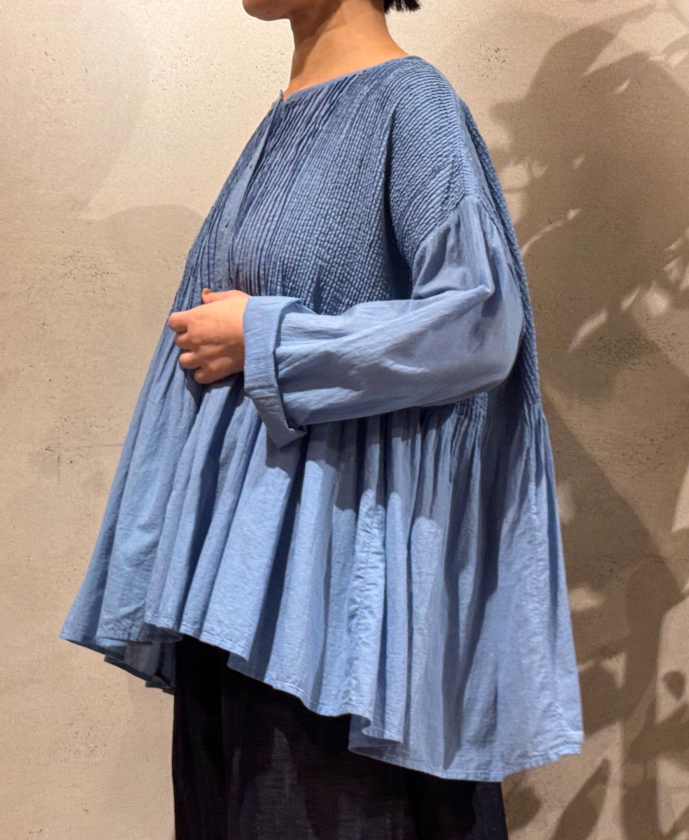 NMDS25213D(シャツ) 80s ORGANIC STRIPE(OVERDYE) CREW-NECK BUTTON SHIRT WITH MINI PINTUCK
