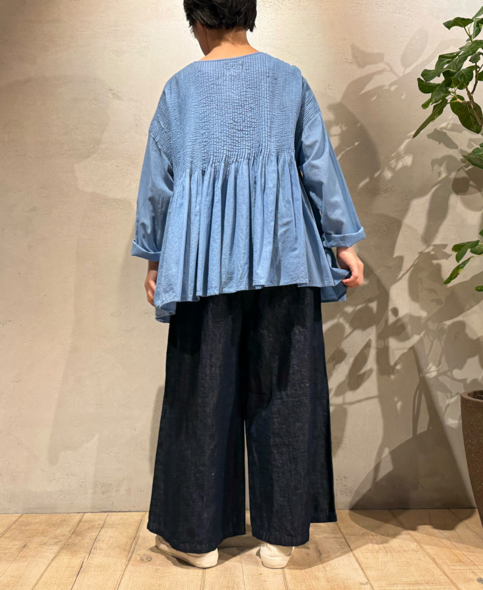 NMDS25213D(シャツ) 80s ORGANIC STRIPE(OVERDYE) CREW-NECK BUTTON SHIRT WITH MINI PINTUCK