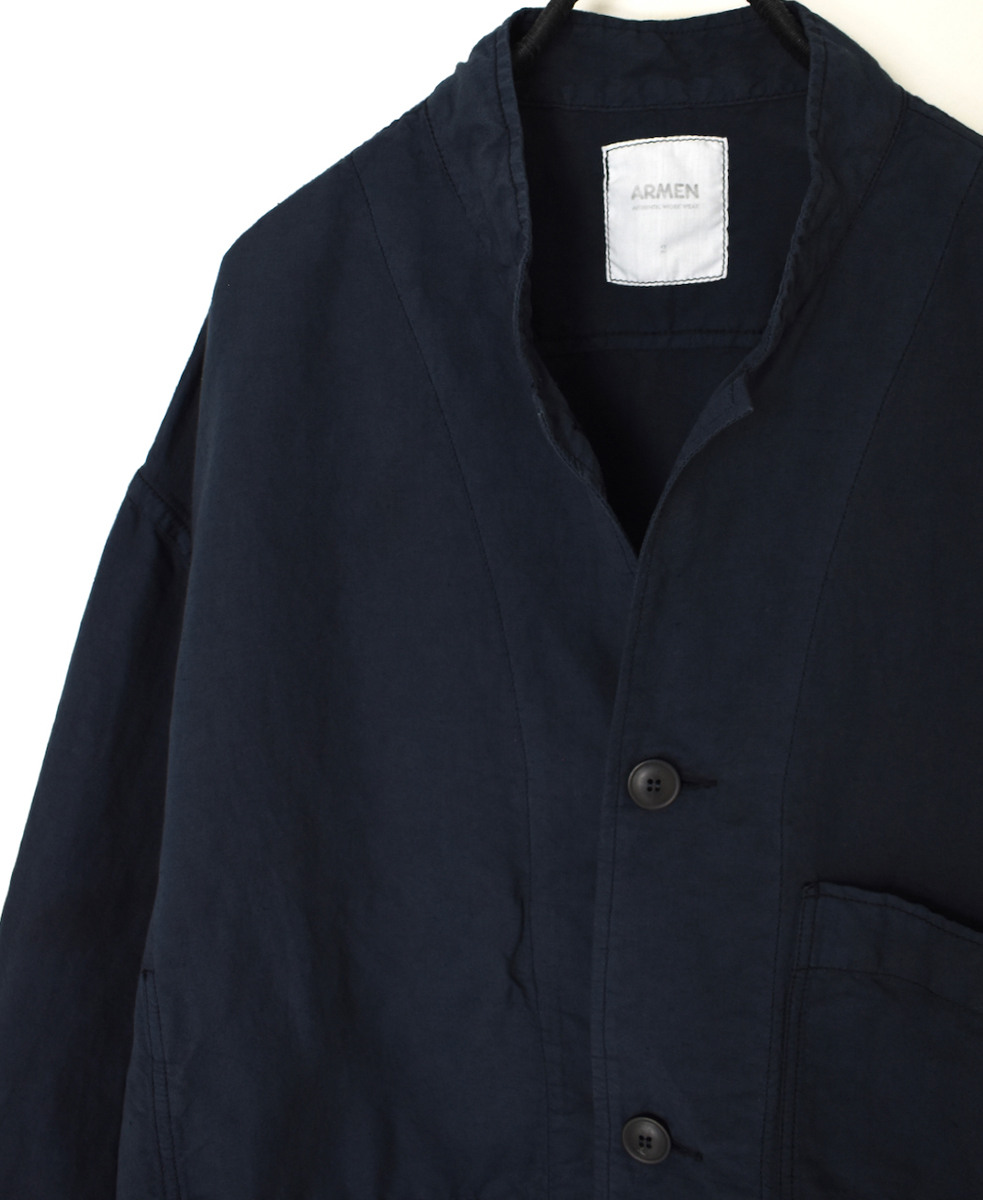 ISNAM2501D(ジャケット) COTTON LINEN OVERDYE BANDED COLLAR JACKET