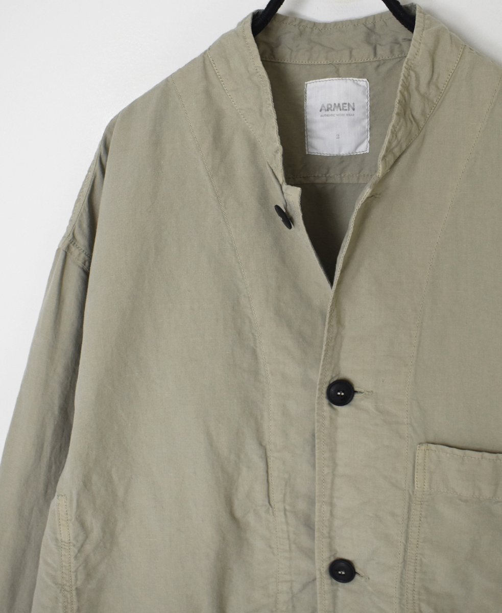 ISNAM2501D(ジャケット) COTTON LINEN OVERDYE BANDED COLLAR JACKET